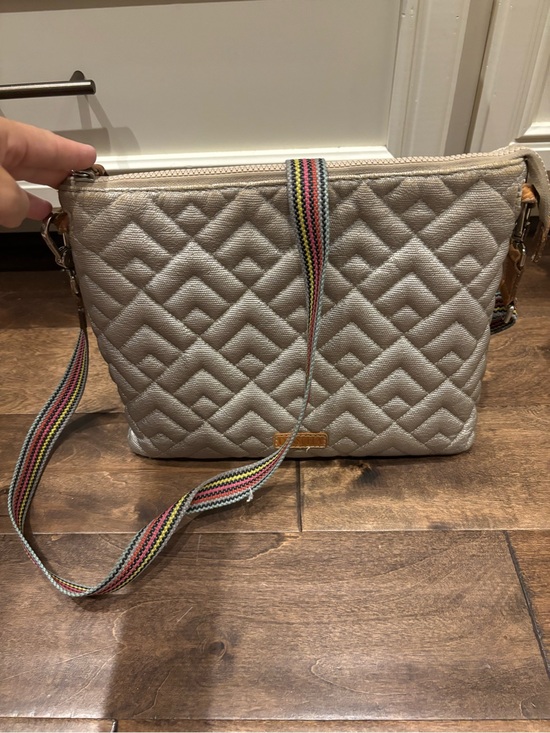 Consuela Handbags - Consuela Quilted Crossbody Bag in Cream with Multicolor Strap